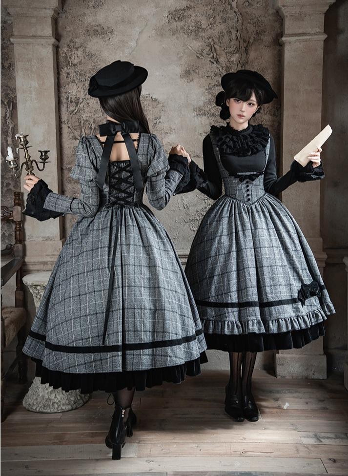 Yesterday's Epistle - Winter Classic Lolita Plaid Dress Set, Fishbone Waist - image 2