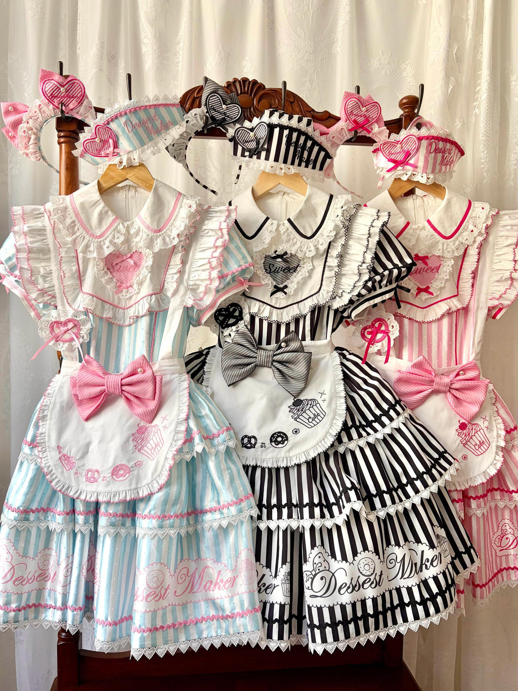 Sweet Butler - Maid Lolita Striped OP Dress, Embroidered Collar - image 5