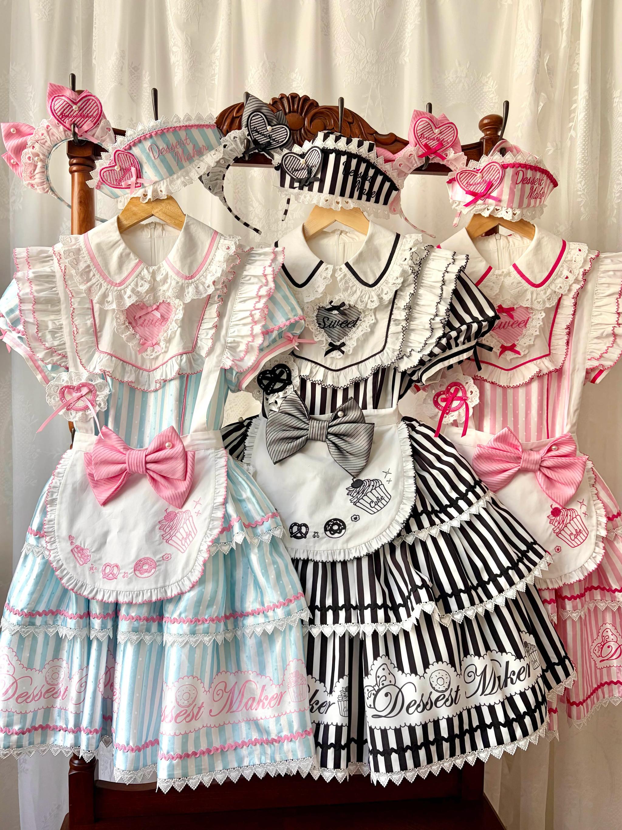 Sweet Butler - Maid Lolita Striped OP Dress, Embroidered Collar - image 5