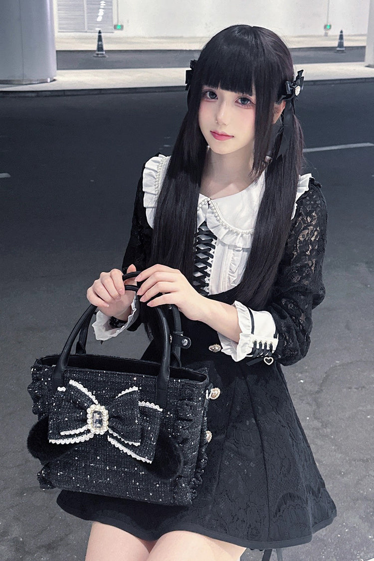 Sweet Ruffle Bowknot Pearl-Chain Lolita Handbag - image 2