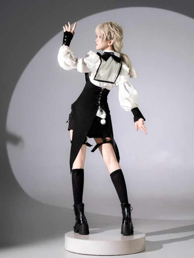 Crisp White Ruffled Shirt with Bow Tie for Ouji - Shi Zhi Mao - image 6