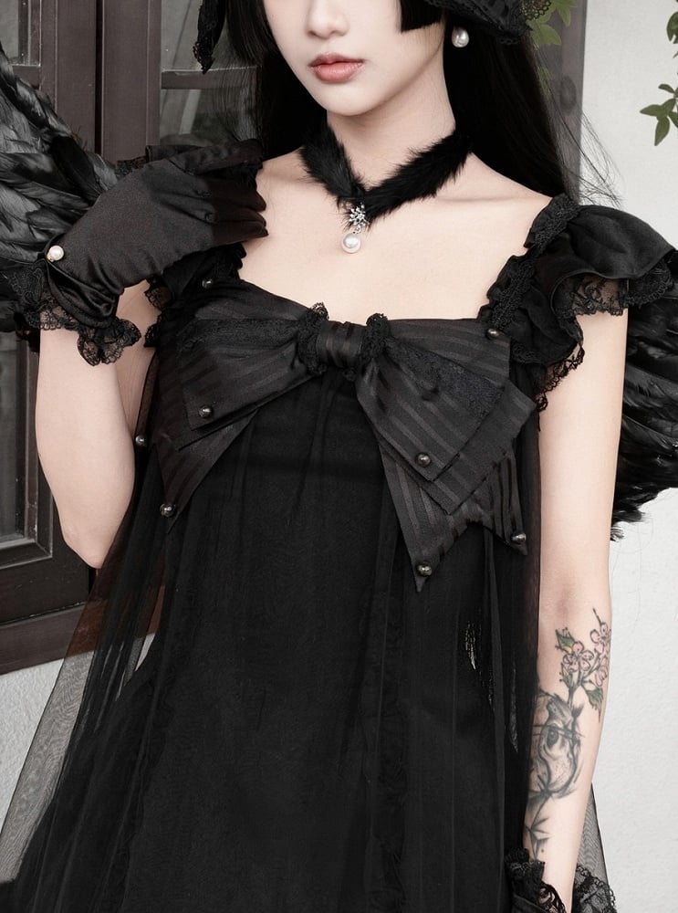 Black Gothic Lace Flutter-Sleeve Lolita JSK Dress - image 2
