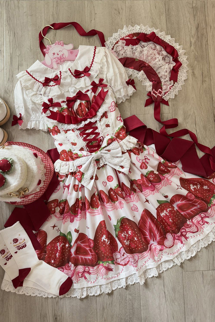 Sweet Berry Tale Strawberry Print Ruffle Bowknot Lace Sweet Lolita JSK Dress - image 7