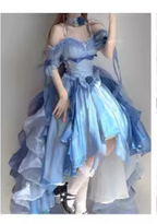 Elegant Gradient Dark Blue Lolita Prom Dress Set - image 8