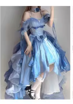 Elegant Gradient Dark Blue Lolita Prom Dress Set - image 8