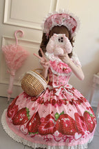 Sweet Berry Tale Strawberry Print Ruffle Bowknot Lace Sweet Lolita JSK Dress - image 10