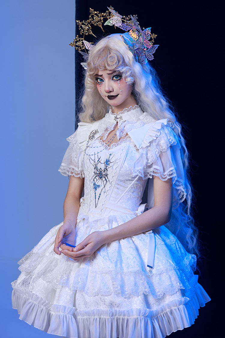 Spider Gothic Lolita Vest, Corset, Mini Skirt and Brooch Set in White - image 1