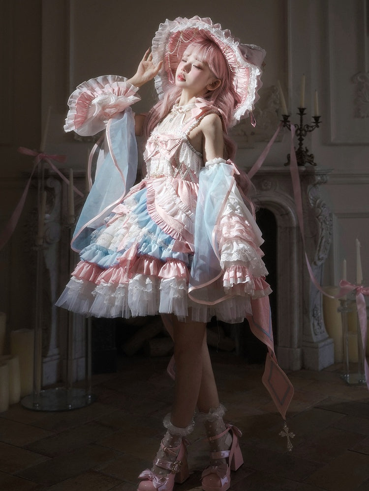 Pink and Blue High Waist Sweet Witchy Dress Lolita Jumper Skirt Full Set - image 14