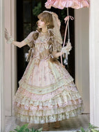 Refined Pink Lace-Trim Floral Embroidered Lolita Dress with Bow Train - Mademoiselle Pearl - image 5