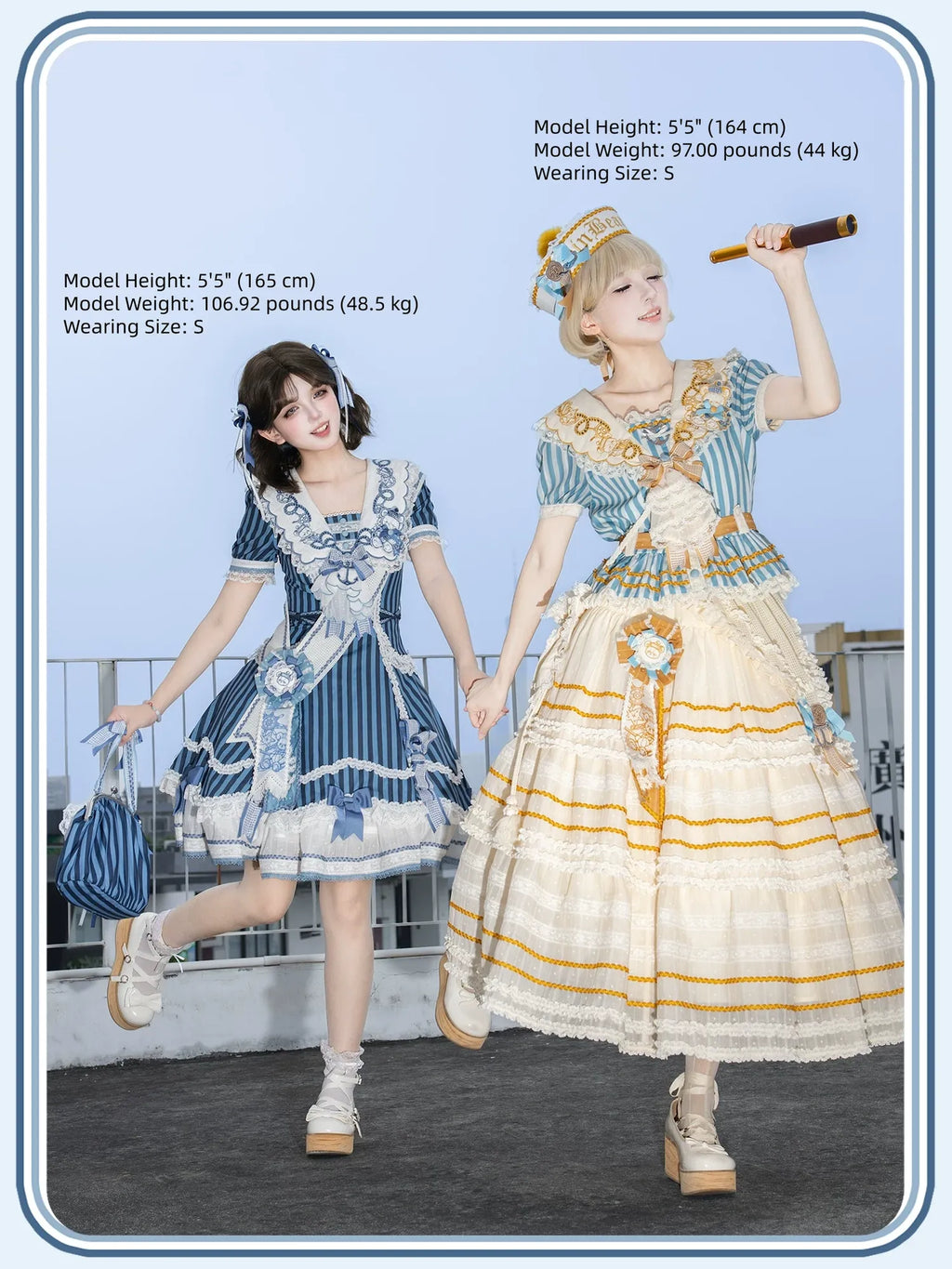 Antique Naval Bear - Striped Classic Lolita Sailor Collar OP, Bear Embroidery - image 13