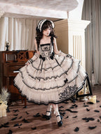 Beige and Black Swan-Embroidered Ruffled Classic Lolita JSK - image 7