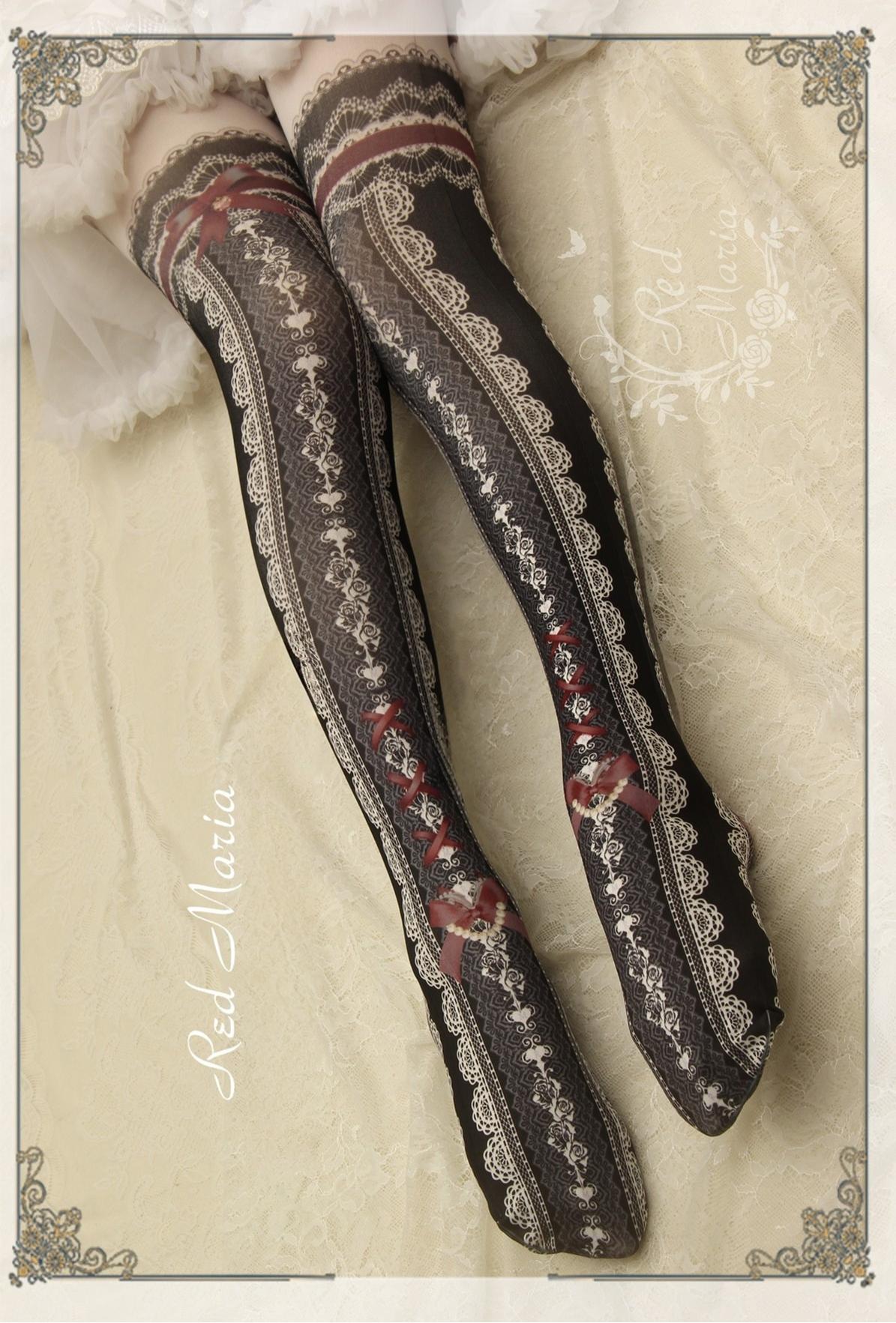 Lace Printed Bow 80D Lolita Tights Multicolors - image 3