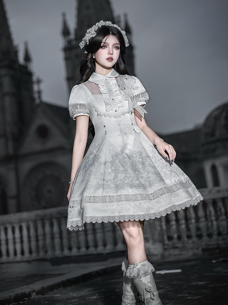 White Lily Embroidery Lace Gothic Lolita Dress - image 9