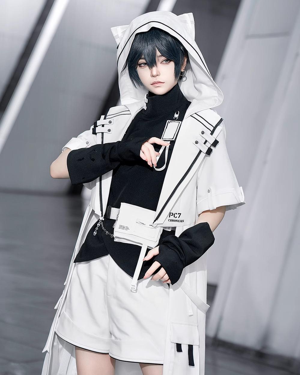 White Cat - Futuristic Style Cool Lolita Pants Suit With Cat Ear Coat - image 1