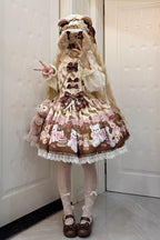 Chocolate Brownie - Sleeveless Printed Ruffled Bow Lace Sweet Lolita Strap Dress 2 Colors - image 8