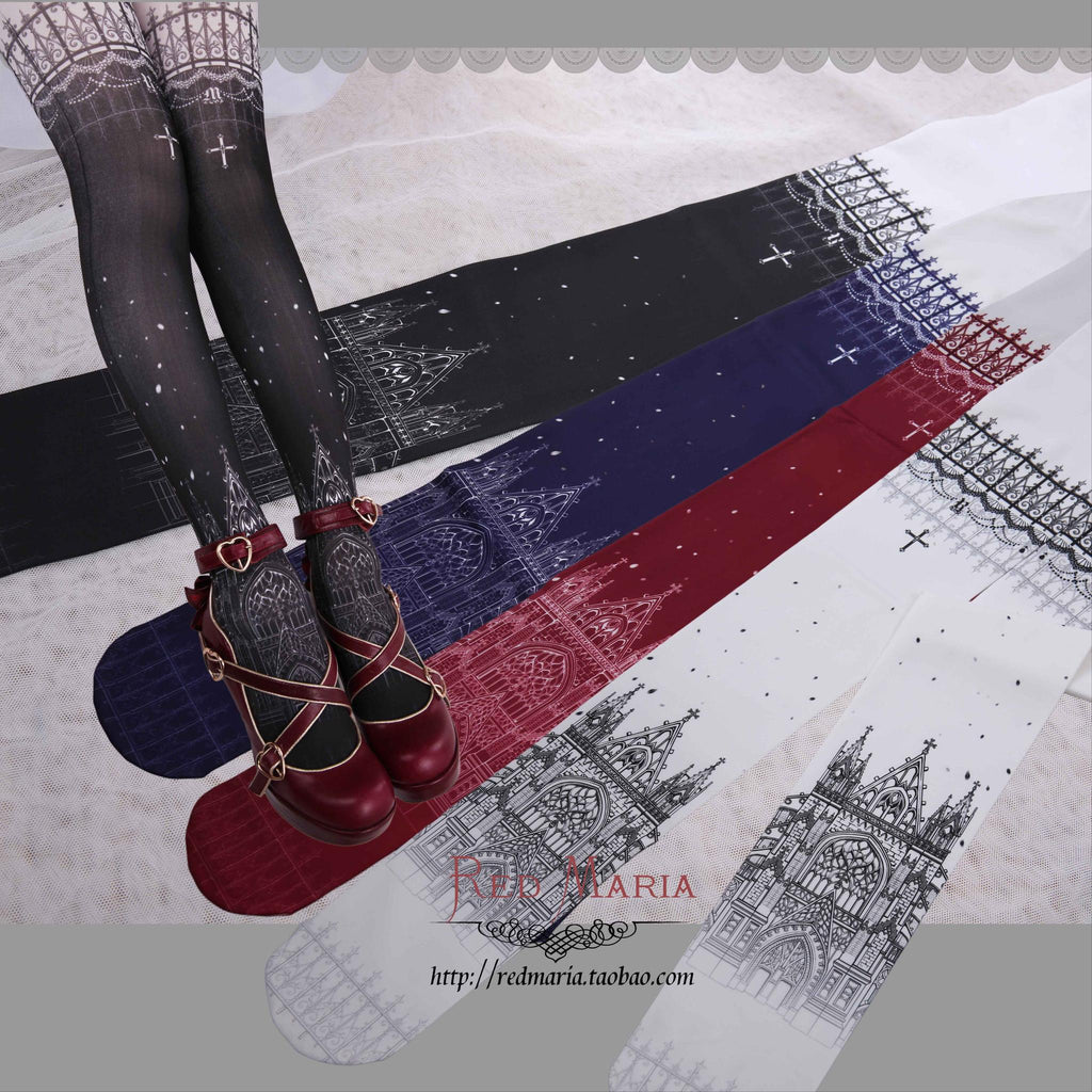 Snowy Night Church - Gothic Lolita Tights, Multicolors - image 1