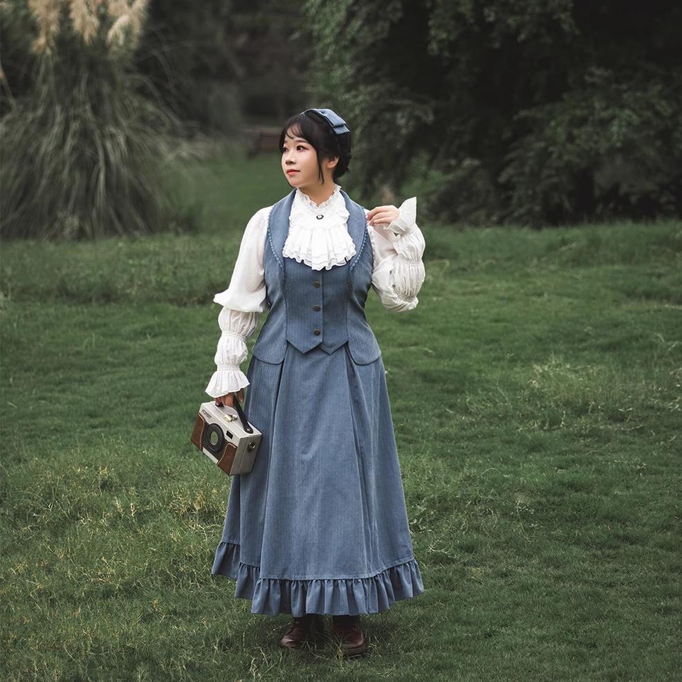 Misty Forest Elegant Vintage Lolita Fishbone Long Skirt and Vest - image 6