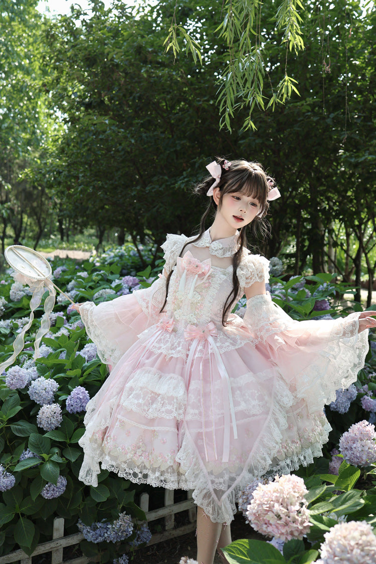 Spring Entwined with Cherry Clouds - Short Sleeves Embroidered Bow Lace Sweet Lolita Dress - image 7