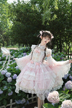Spring Entwined with Cherry Clouds - Short Sleeves Embroidered Bow Lace Sweet Lolita Dress - image 7