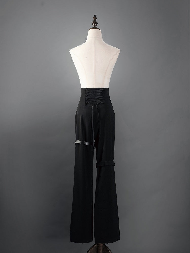 Black Corset High-Waist Pants with Buckle Details - Shi Zhi Mao - image 3