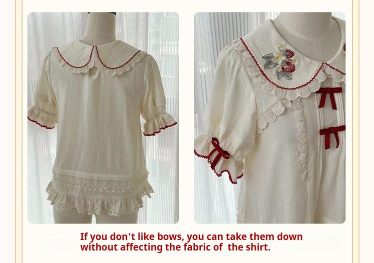 Sweet Lolita Shirt Strawberry Embroidery Ivory Blouse - image 4