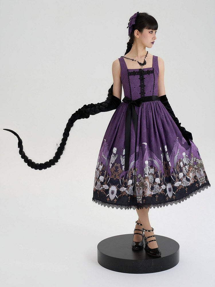 Purple Skeleton and Cross Print Gothic Lolita JSK - image 4