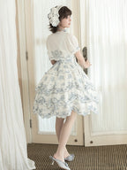 White and Blue Floral Embroidered Lolita JSK with Detachable Belt - image 8