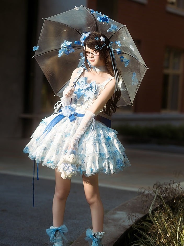 Floral Lolita Dress with Bow Train - image 6