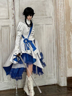 White and Blue Military Lolita Knight Top and Layered Skirt Set - image 3