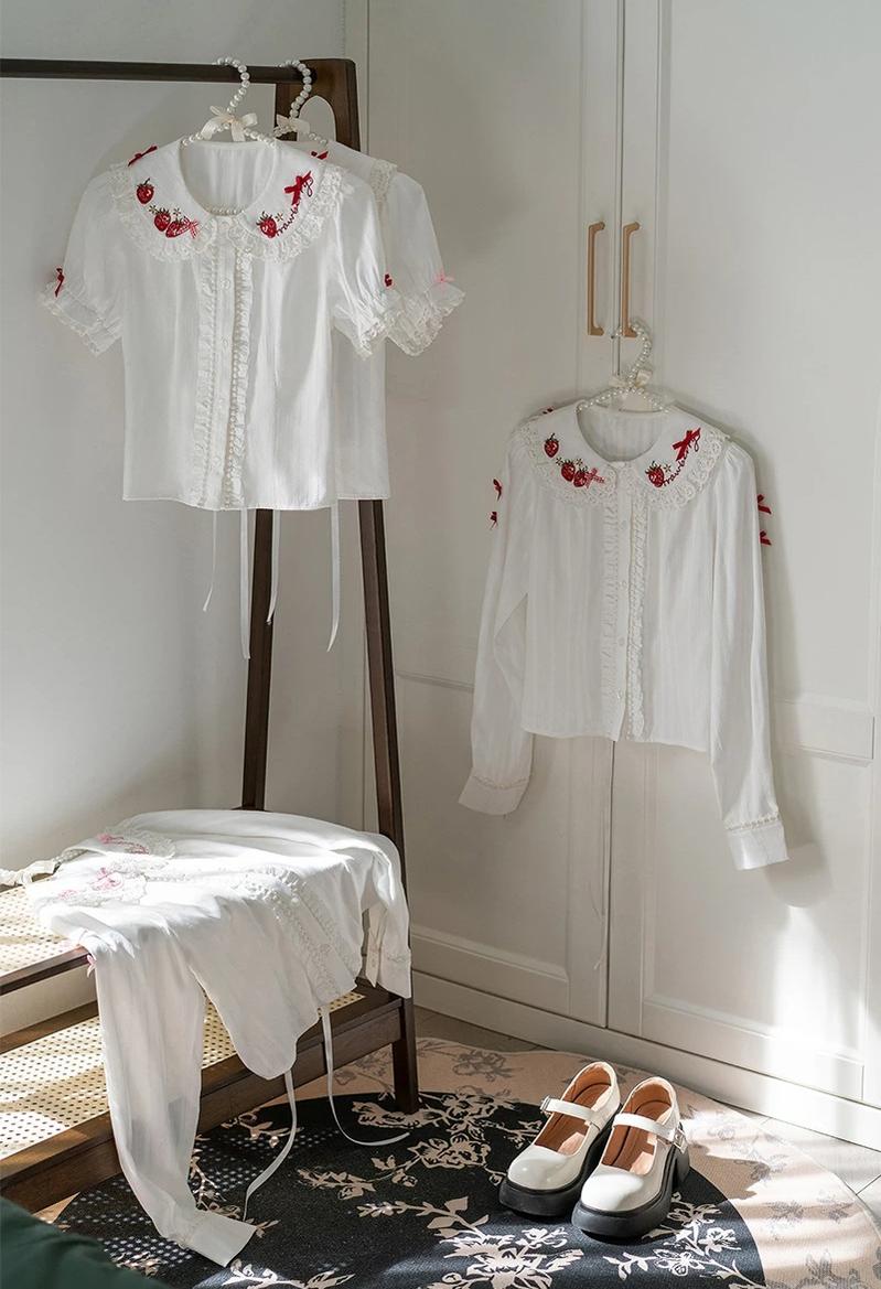 Sweet Lolita Jacquard Blouse, Strawberry Embroidery Collar - image 2
