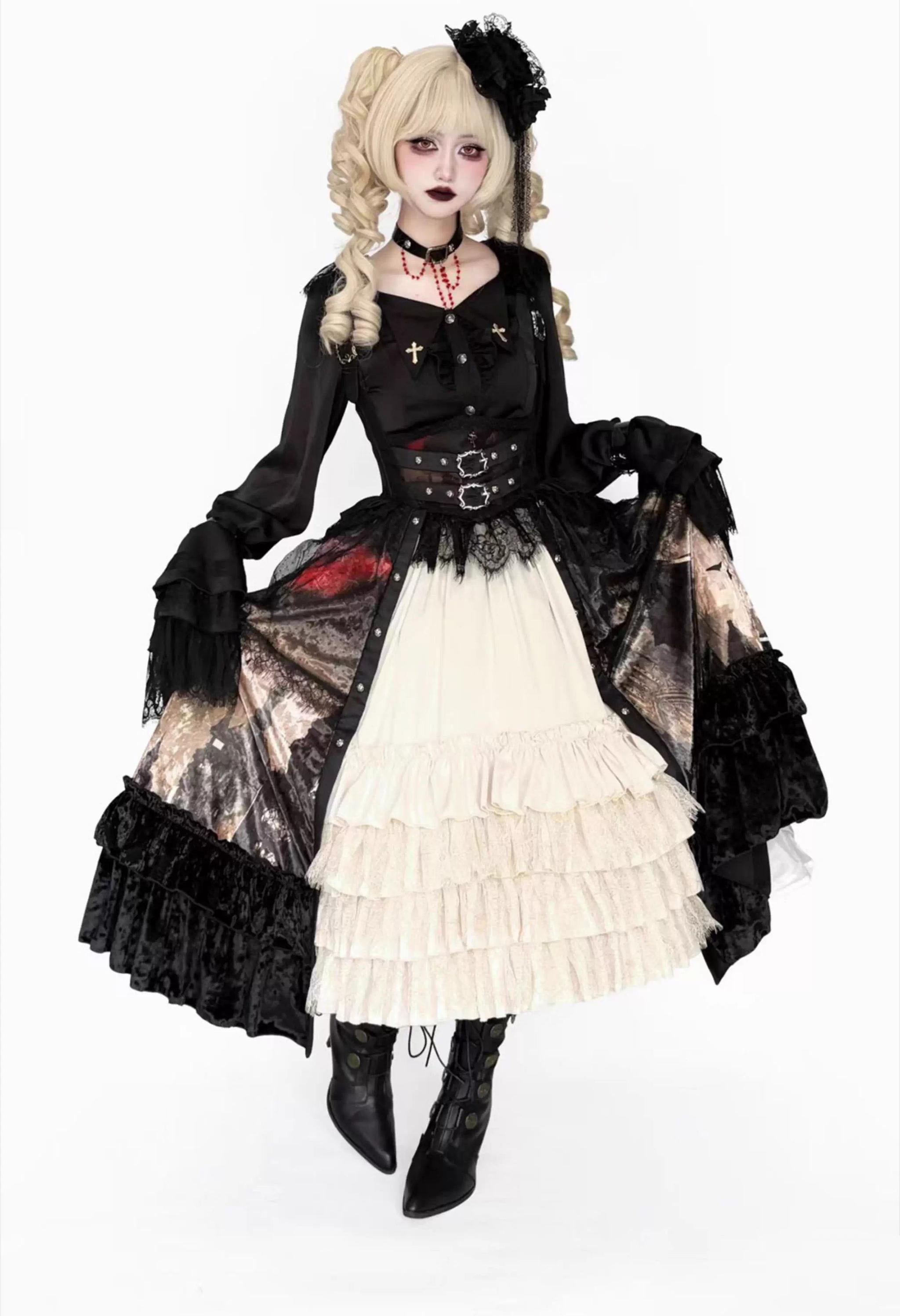 Heretic Nun - Halloween Gothic Lolita JSK Dress & Blouse Set - image 2