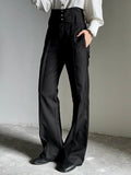 Black High-Waisted Ouji Flare Pants – Straight-Leg Buttoned Waistband | ASAE - image 1