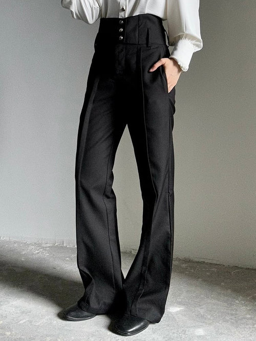 Black High-Waisted Ouji Flare Pants – Straight-Leg Buttoned Waistband | ASAE - image 1