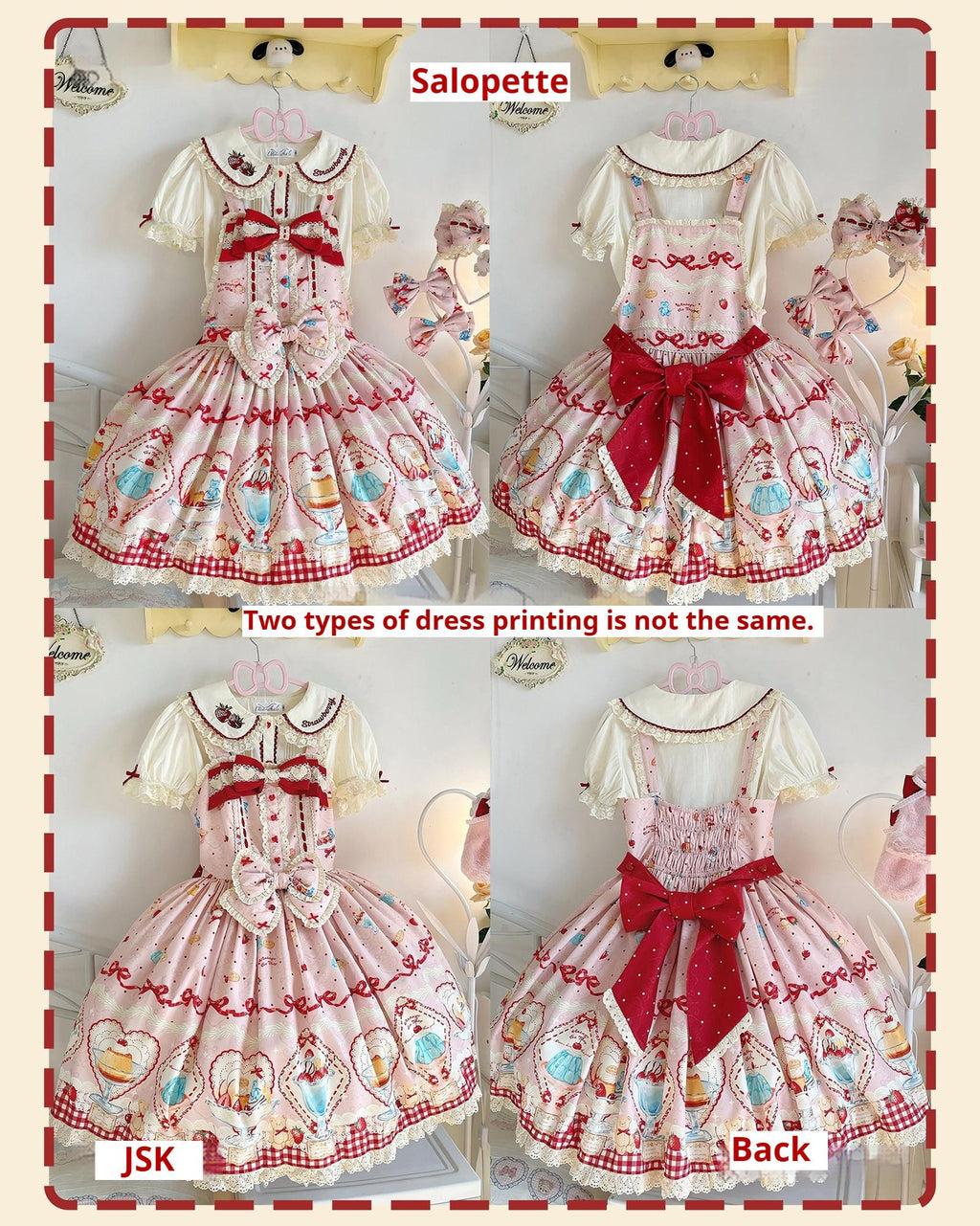 Showa Dessert Showcase - Kawaii Lolita JSK/Salopette Dress Suit, Pudding-Inspired - image 34