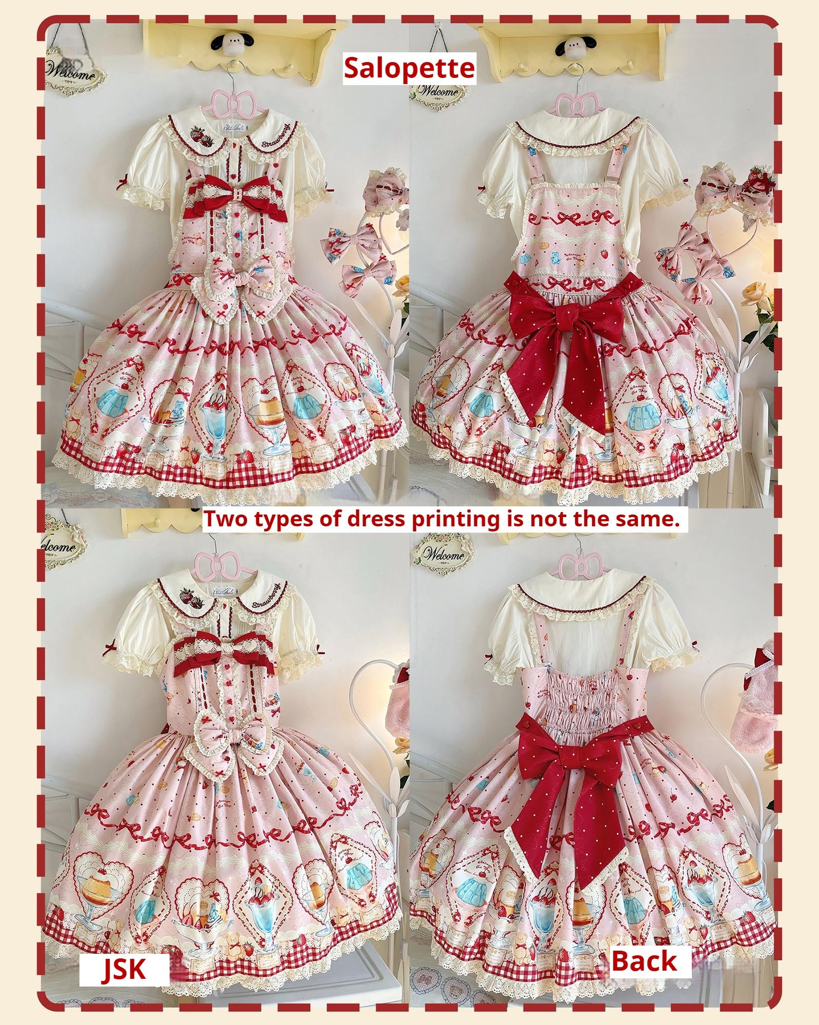 Showa Dessert Showcase - Kawaii Lolita JSK/Salopette Dress Suit, Pudding-Inspired - image 34