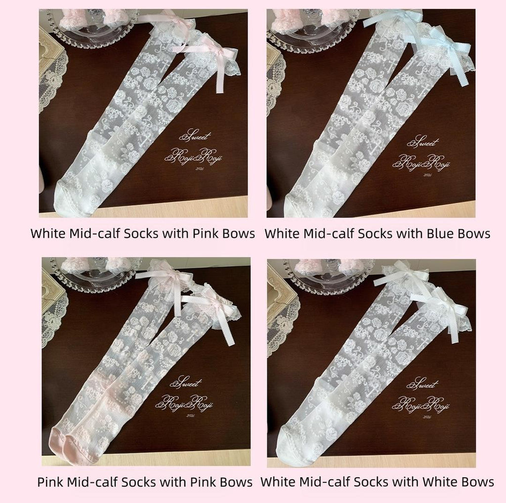 Summer Sweet Lolita Rose Jacquard Bow Socks - image 3