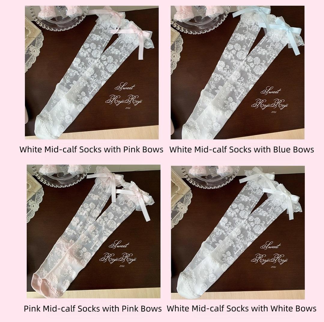 Summer Sweet Lolita Rose Jacquard Bow Socks - image 3