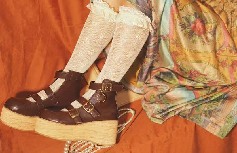 Retro Lolita Platform Shoes Round Toe Thick Sole - image 9