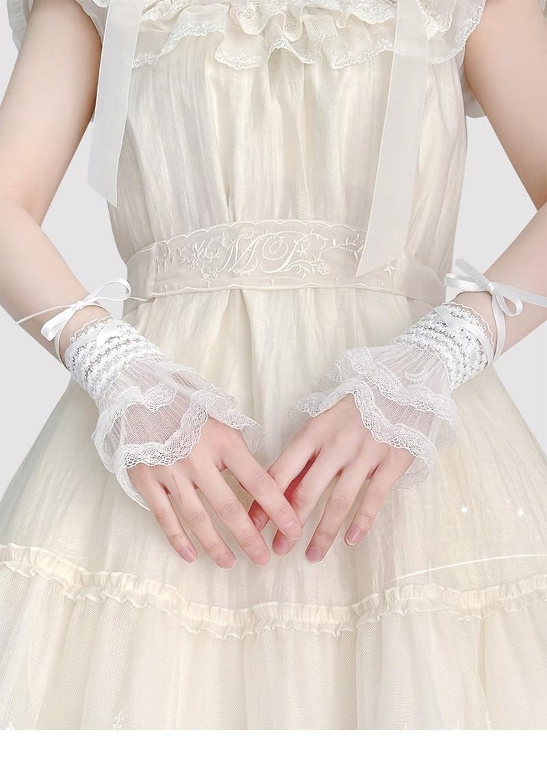 Star and Moon - Bridal Lolita Cuffs White and Black Ballet Style Lace Cuffs - image 1