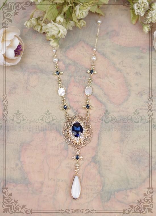 Classic Lolita Necklace & Earrings, Artificial Pearl Rhinestone - image 2