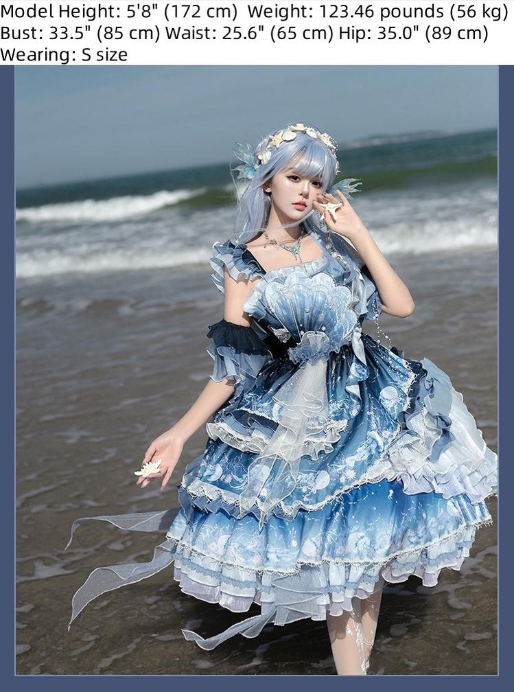 Blue Breath Jellyfish - Classic Lolita JSK Dress, Side Zipper - image 23