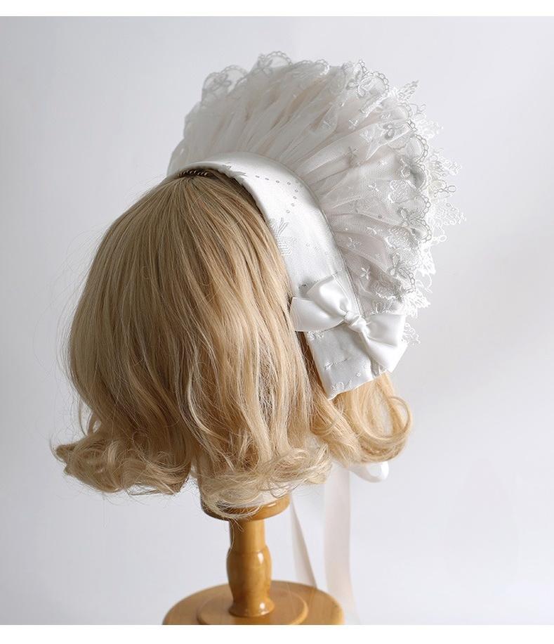 Xiaogui Classic Lolita Pure White Hairband, BNT, Top Hat and Flower Clips - image 4