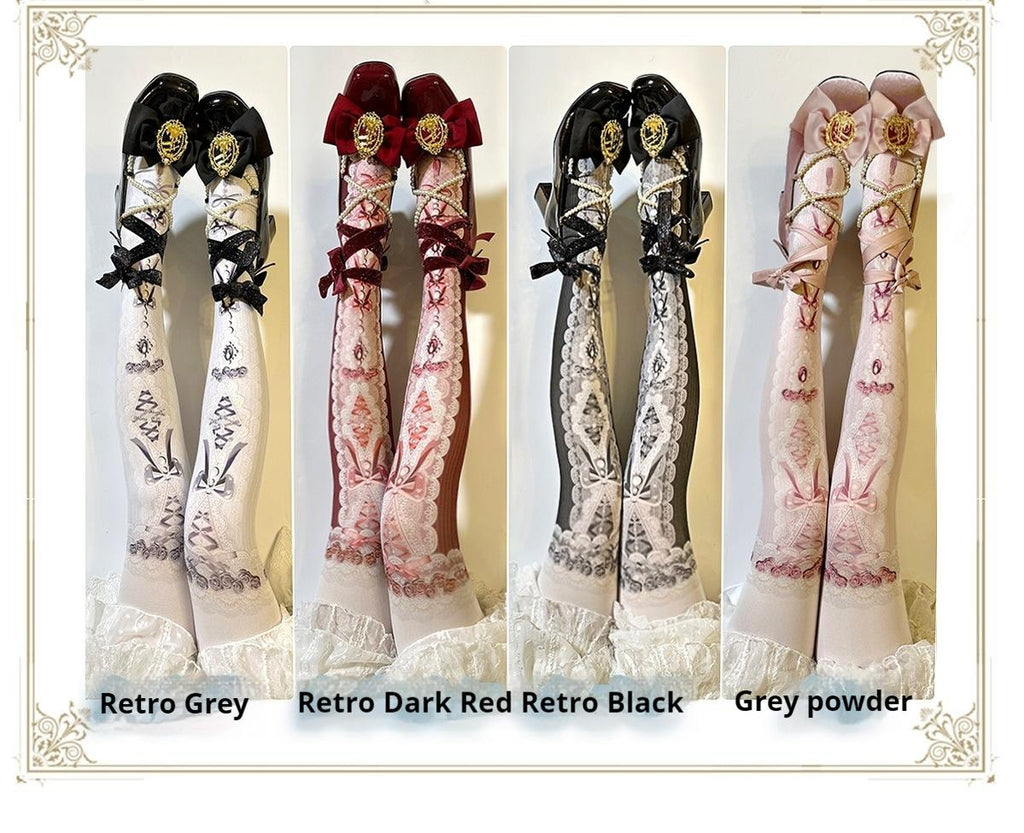 Classic Lolita Tights Baroque Pearl Printed Lolita Pantyhose - image 6