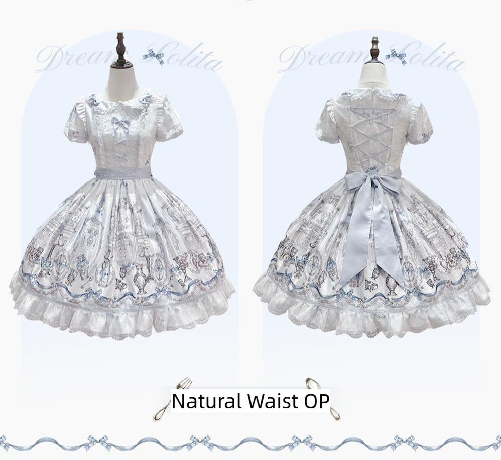 Finnish Antique Cabinet - Sweet Lolita Antique Cabinet Printed OP & JSK Dress with Bows - image 3