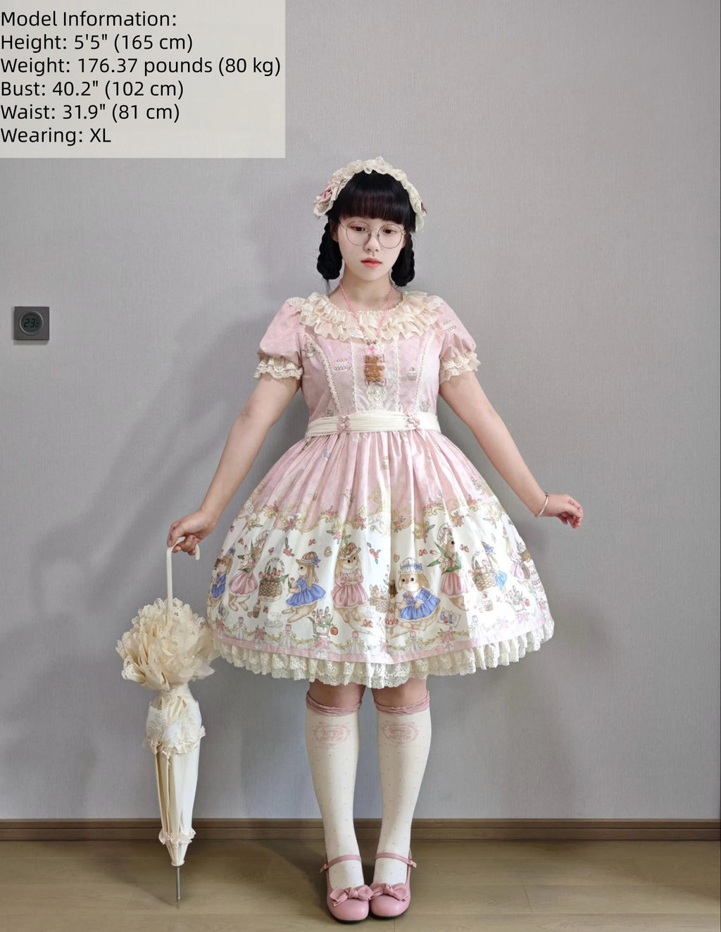 Picnic Bunny - Cotton Daily Doll-like Lolita OP Dress, Bunny Print and Accessories - image 6