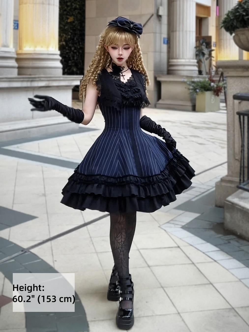 Six-Panel Gothic Lolita JSK Dress with Tiered Ruffles - image 11