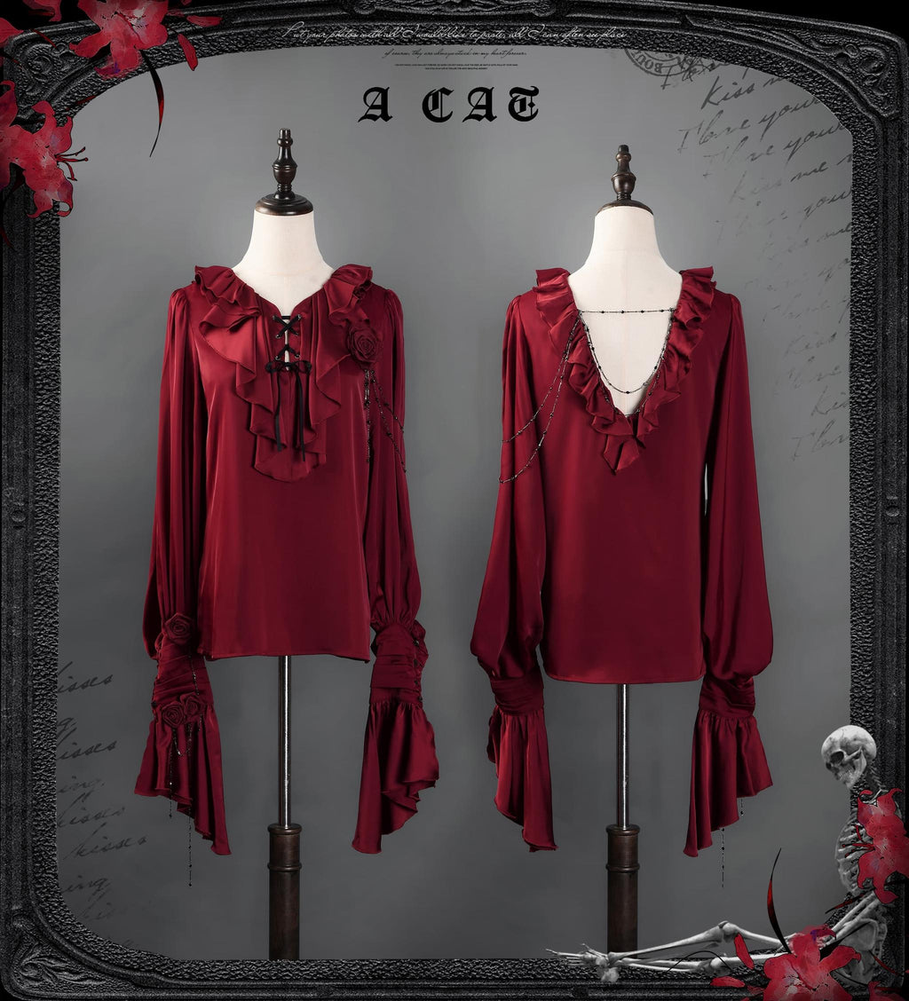 Ouji Lolita V-Line Backless Blouse & Slight Flare Pants - image 3