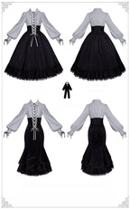 Dusk Moment - Classic Lolita Striped OP & Mermaid Dress Set, Fishbone Waist - image 26