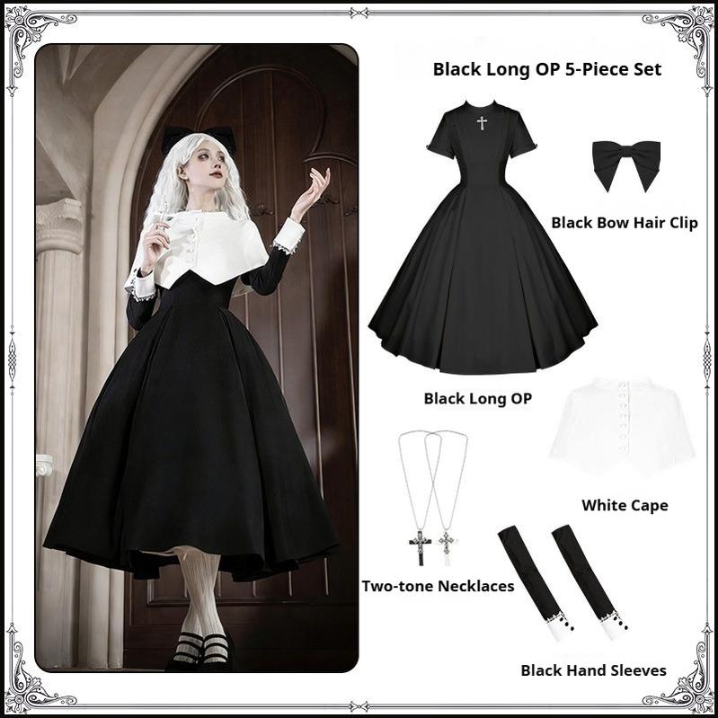 Nihil - Gothic Nun Lolita OP Dress, Irregular Hem Cape and Accessories - image 59