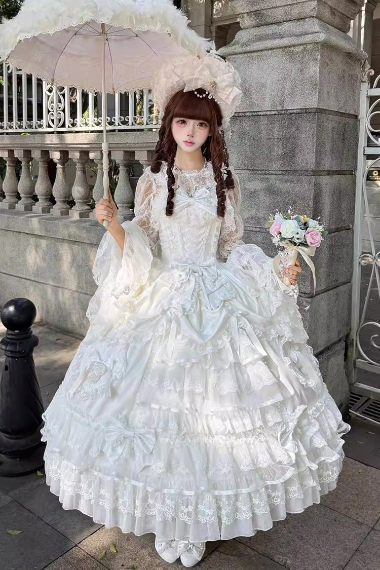 Ode of the Curtain - Bridal Sweet Lolita Long JSK Dress in White - image 2